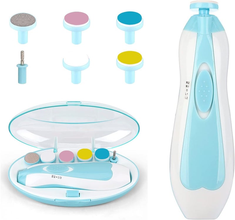 OUREPOCA Baby Nail File Clippers Electric: Baby Nail Trimmer Electric Kit Fingernails Toes Care Manicure 6-in-1 Set with LED Light Safe for Newborn Kids and Adult - Image 1